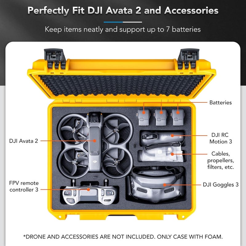 Lykus Titan AT200 Waterproof Hard Case for DJI Avata 2,Goggles 3,RC Motion 3,FPV Remote Controller 3, Support Up to 7 batteries [CASE ONLY] - Image 2